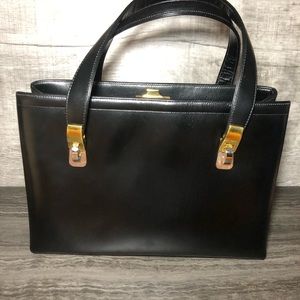 RARE 1940s-50s Koret Black Leather Handbag W/Red Coin Purse Never Used Collected